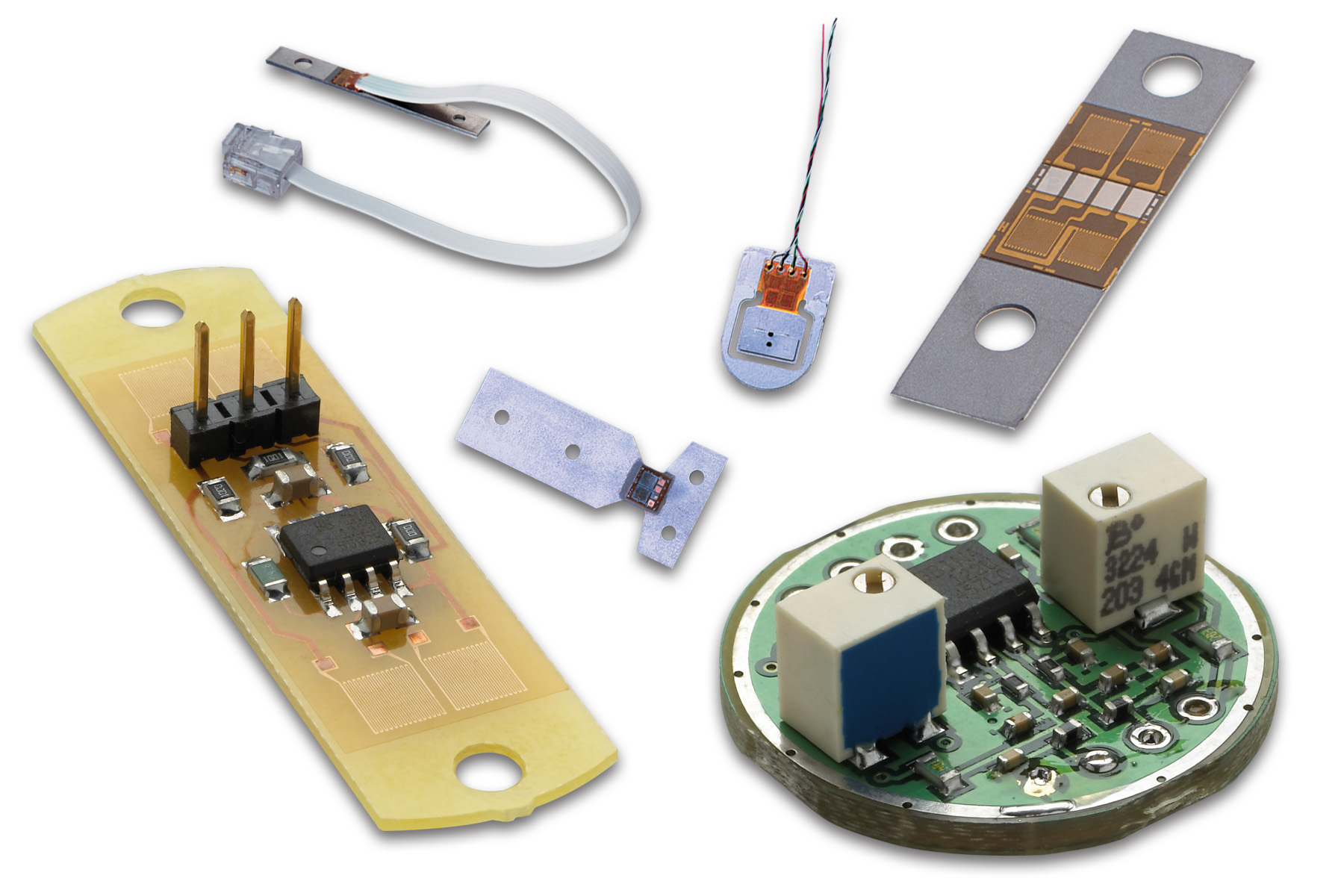 Miniature, Lightweight Hybrid Sensors Designed for Force, Displacement, Pressure, Strain, and Acceleration Measurements
